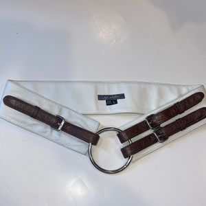 JJ winters white and brown wide belt with buckle.